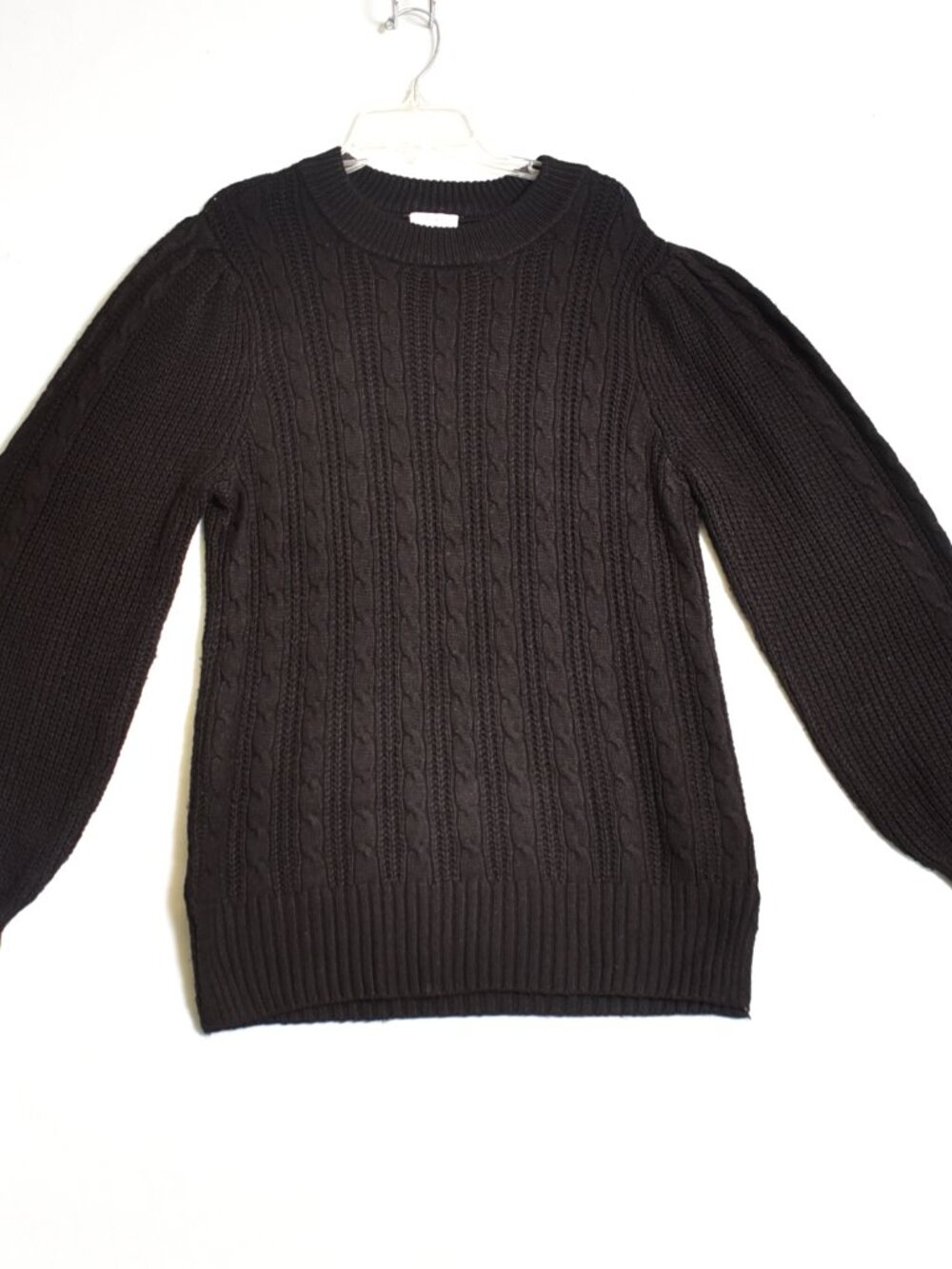 Crown & Ivy Women's Black Puff Sleeve Cable Knit Pullover Sweater Size M